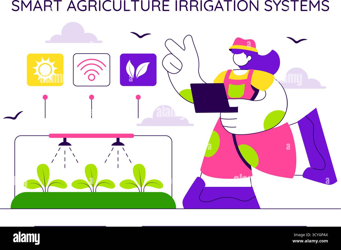 Illustration des systèmes d'irrigation Smart Agriculture présentant la croissance des plantes et l'agriculture verticale avec hydroponique et surveillance des plantes via l'application mobile Illustration de Vecteur