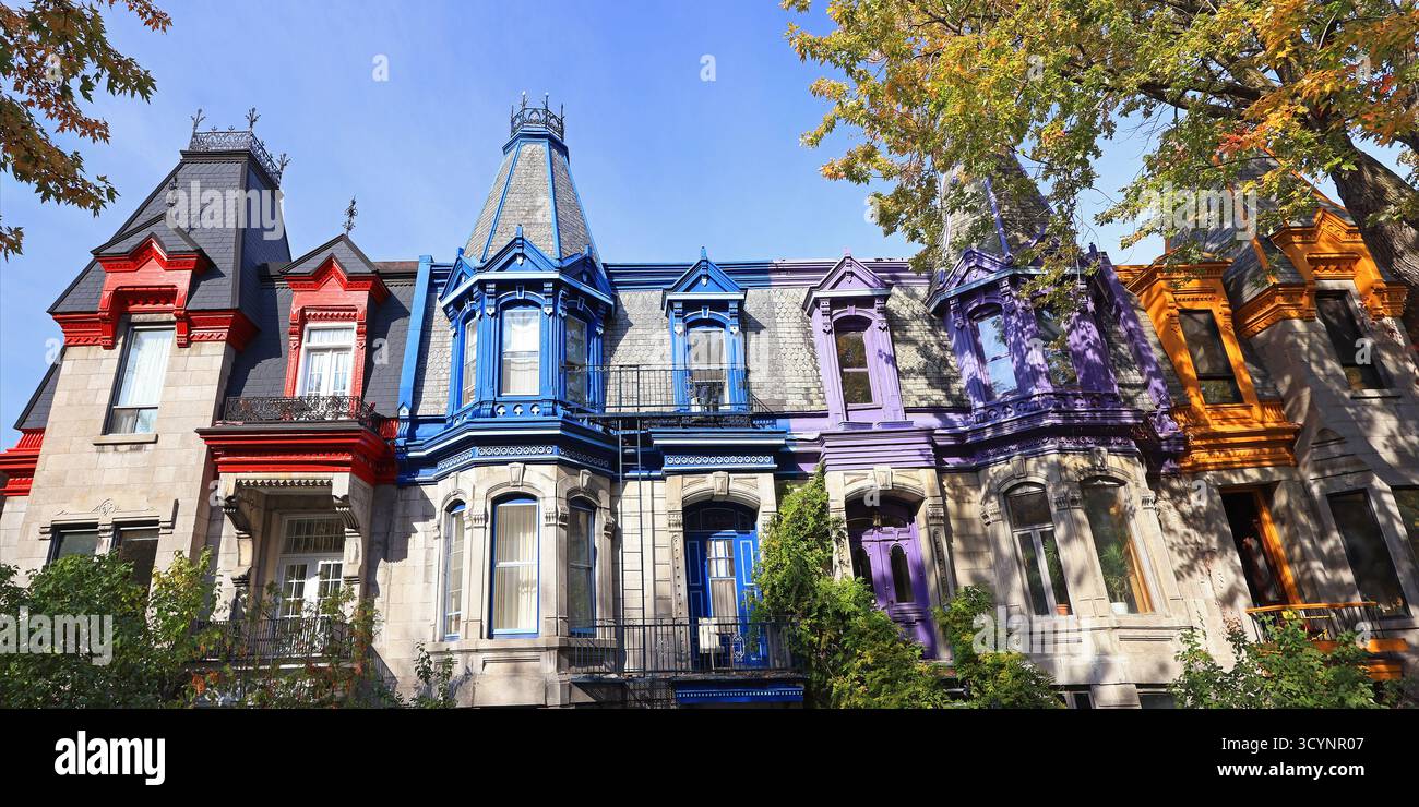 Architecture victorienne et maisons colorées du Square St Louis à Montréal, Canada Banque D'Images