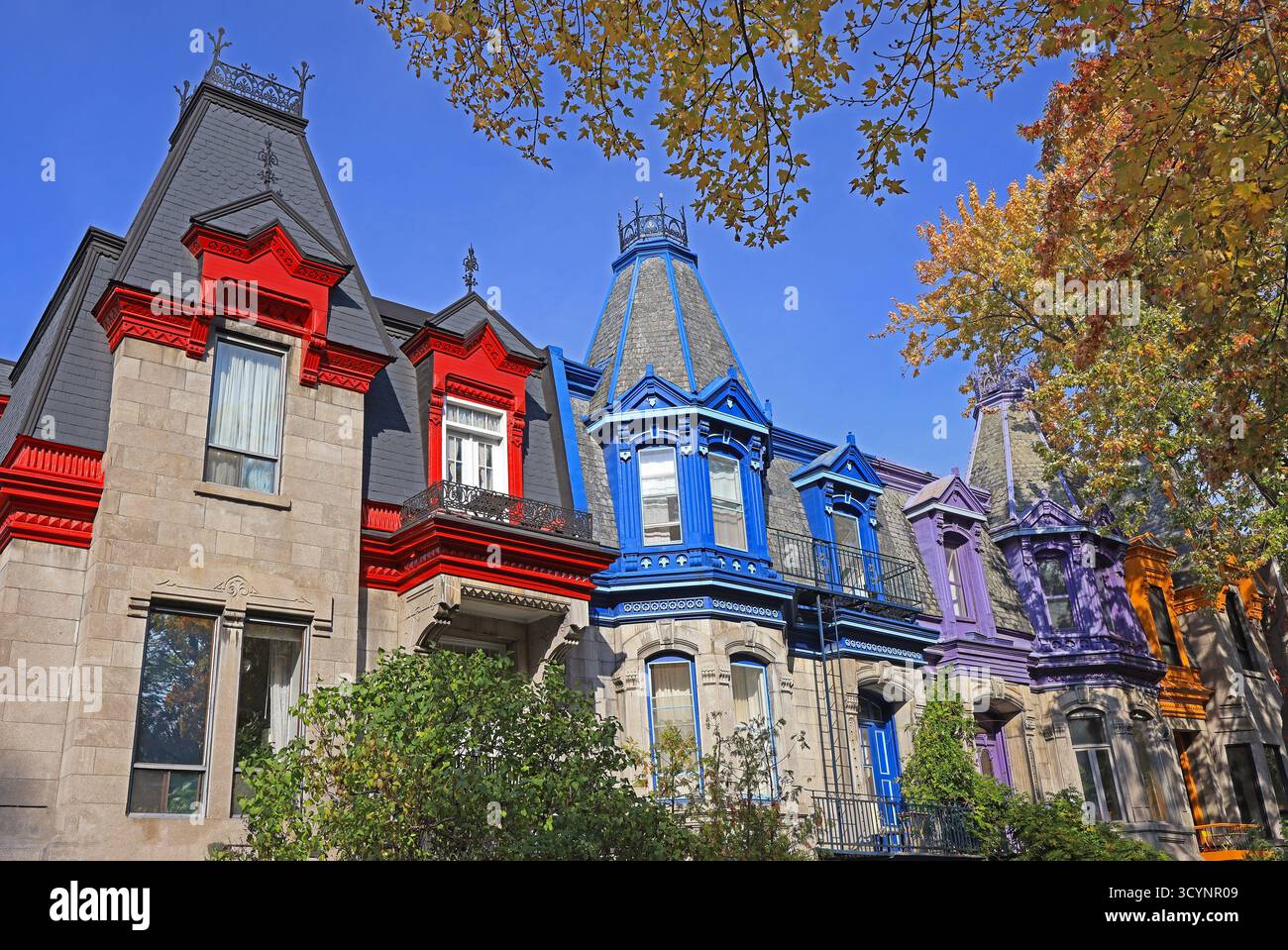 Architecture victorienne et maisons colorées du Square St Louis à Montréal, Canada Banque D'Images
