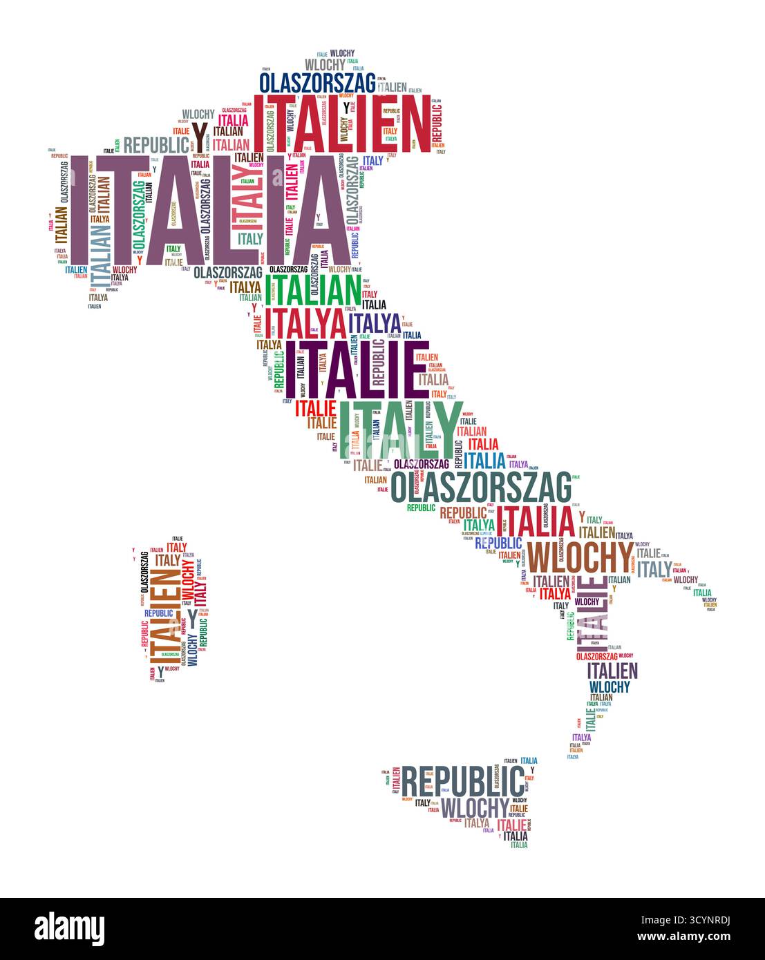 Nuage de mots en forme de pays en Italie. Illustration de pays de style typographique. Image Italie dans le style nuage de texte. Illustration vectorielle. Illustration de Vecteur