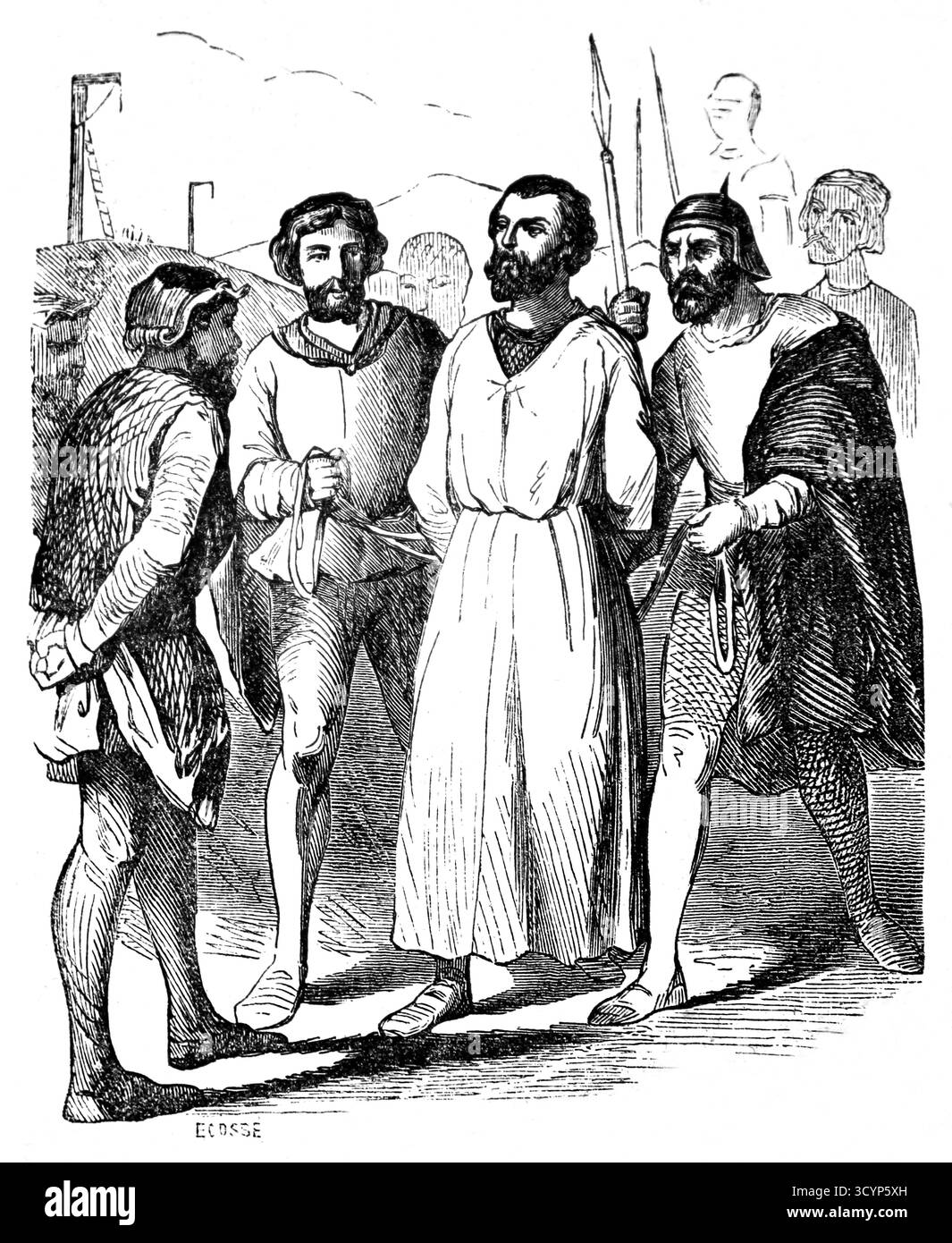 France. Le ministre Enguerrand de Marigny est arrêté et accusé de corruption et de sorcellerie. Il fut condamné à la potence à Montfaucon en 1315. Gravure, XIXe siècle. Banque D'Images