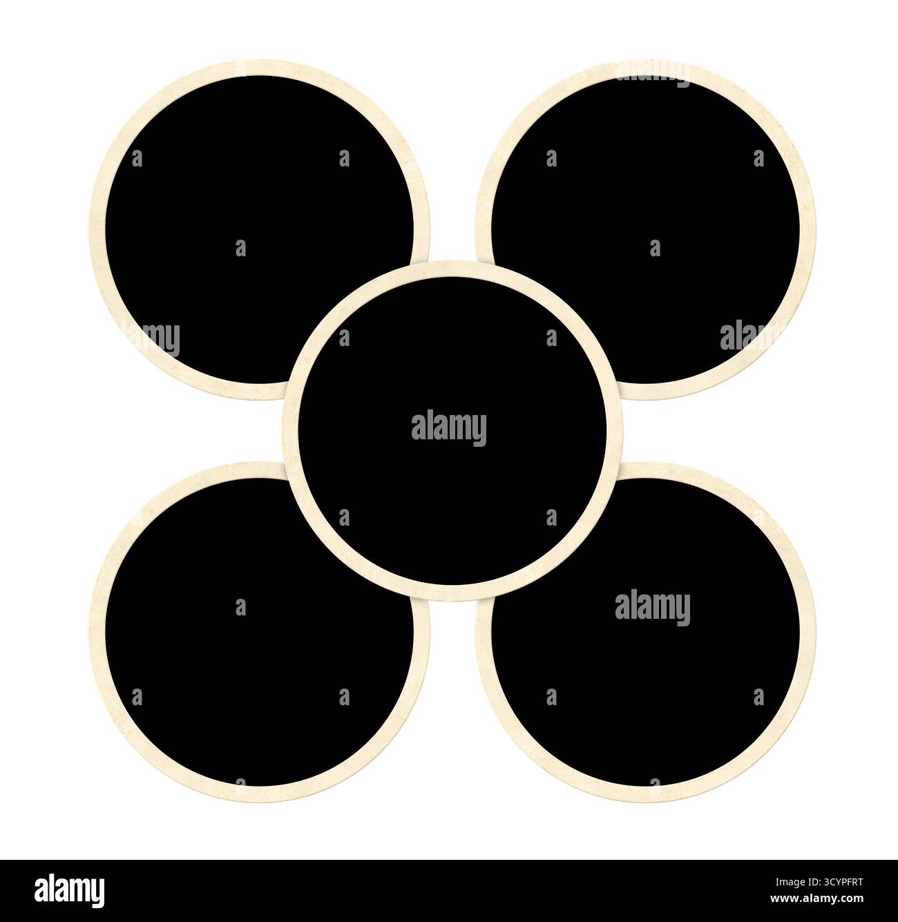 Collage de modèle avec cinq photos rondes de cadre rétro. Grille d'album d'images de moodboard pour scrapbooking. Tableau d'humeur de style vintage. Isolé sur whit Banque D'Images