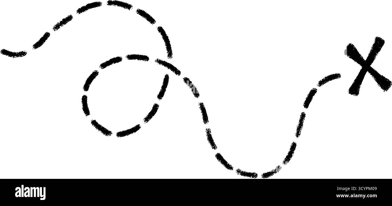 Vieille carte au trésor de pirates. Doodle ligne pointillée et le signe X sur la carte. Chemin vers le trésor et l'emplacement de l'or. Vieille lettre pirate. Illustration vectorielle isolée sur Illustration de Vecteur