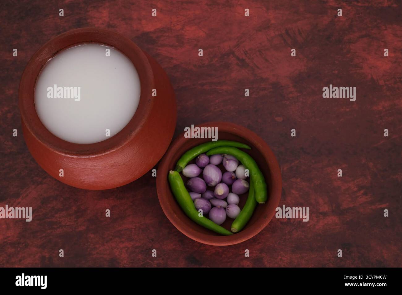 Riz bouilli imbibé pendant la nuit avec de l'eau et servi avec du babeurre comme petit déjeuner appelé palaya soru kanji dans le sud de l'inde. Banque D'Images