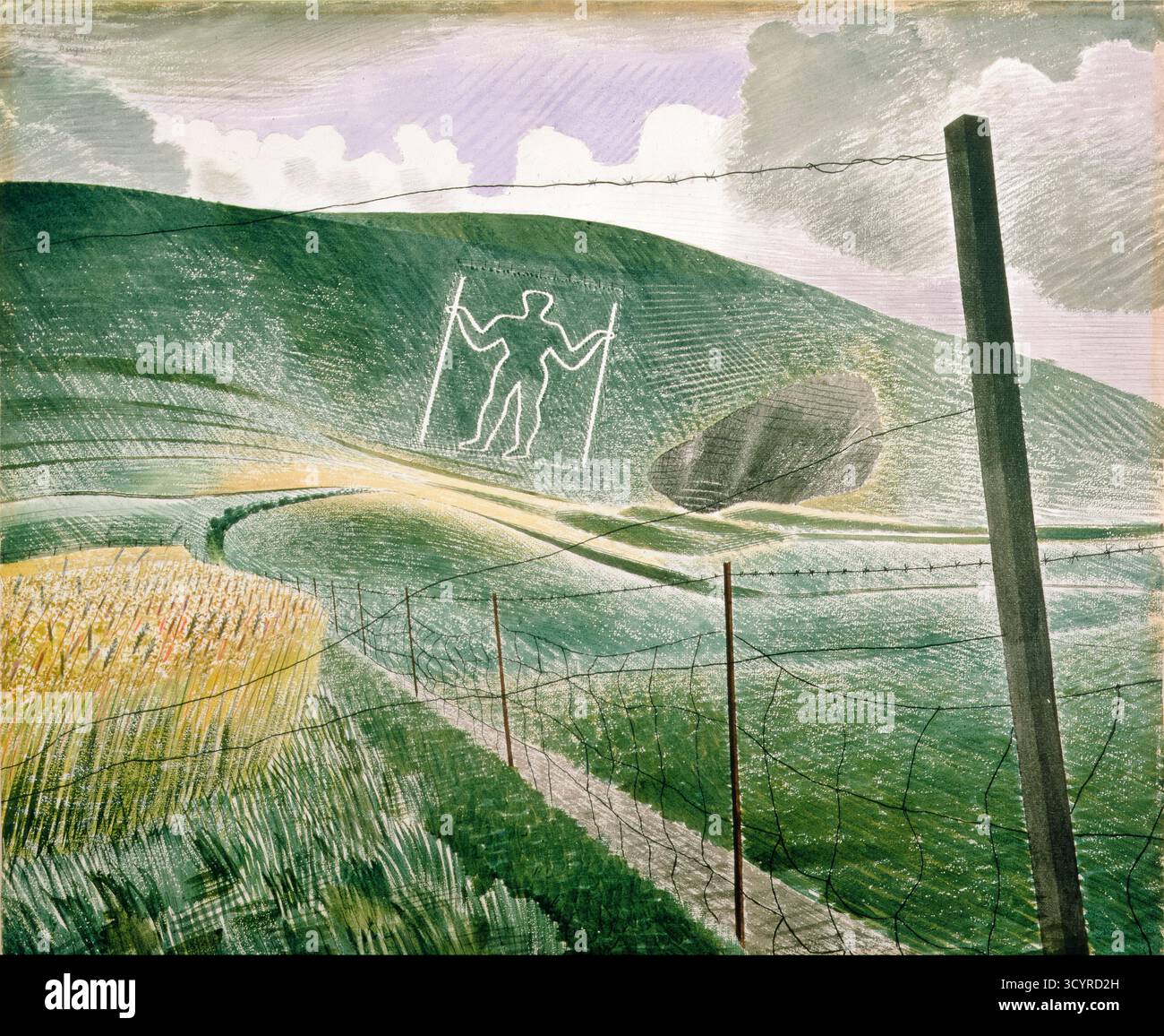 Eric Ravilious, le long homme de Wilmington, peinture de paysage à l'aquarelle au crayon, 1939 Banque D'Images