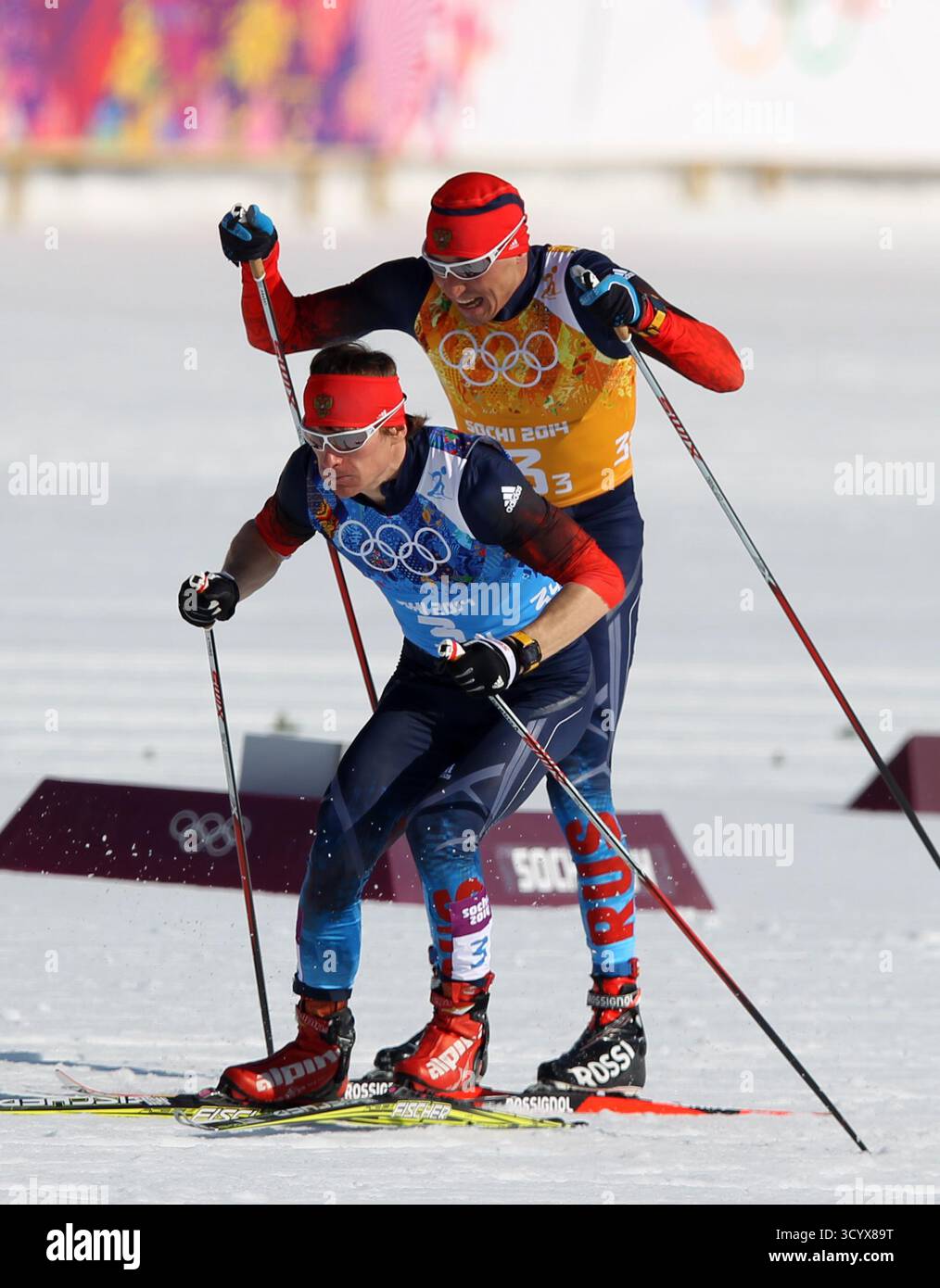 3-3 y / F LEGKOV Alexander 3-4 b / F VYLEGZHANIN Maxim Cross - Country hommes 4 x 10 km Relais Laura Cross Country Center XXIIes Jeux Olympiques d'hiver Sotchi 2014 © diebilderwelt / Alamy Stock Banque D'Images