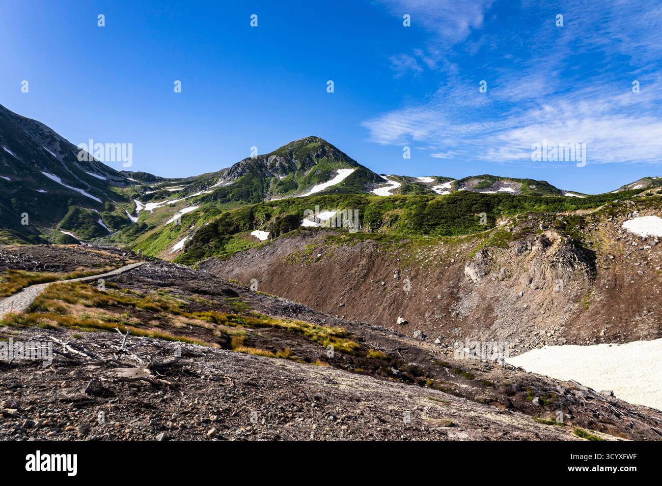 Montagnes Tateyama (Mont Tate), vue sur Mt.Jodo, sentier près de Raichoso (chalet), montagnes Hida (Alpes du Nord), ville de Tateyama, Toyama, Japon, Asie Banque D'Images