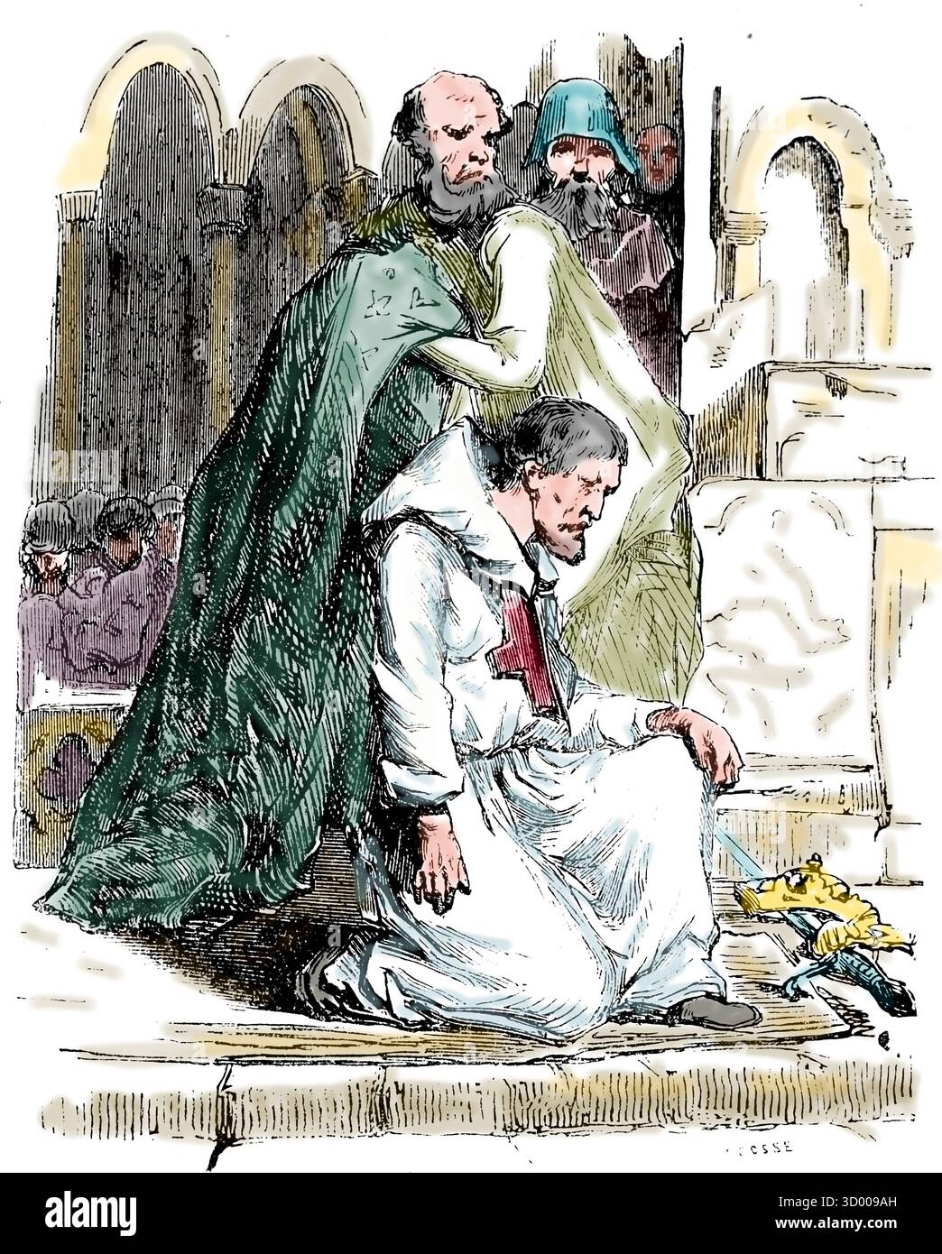 Louis le pieux (778-840) Fils de Charlemange. Pénitence publique devant l'église. Agenouillé. xixe siècle. Banque D'Images