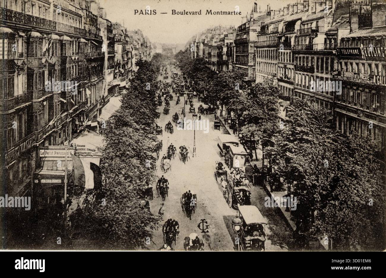 Paris, 2ème arrondissement. Le boulevard Montmartre Département français : 75 - Paris région : Ile-de-France carte postale vintage. Fin du 19ème - début du 20ème siècle Banque D'Images