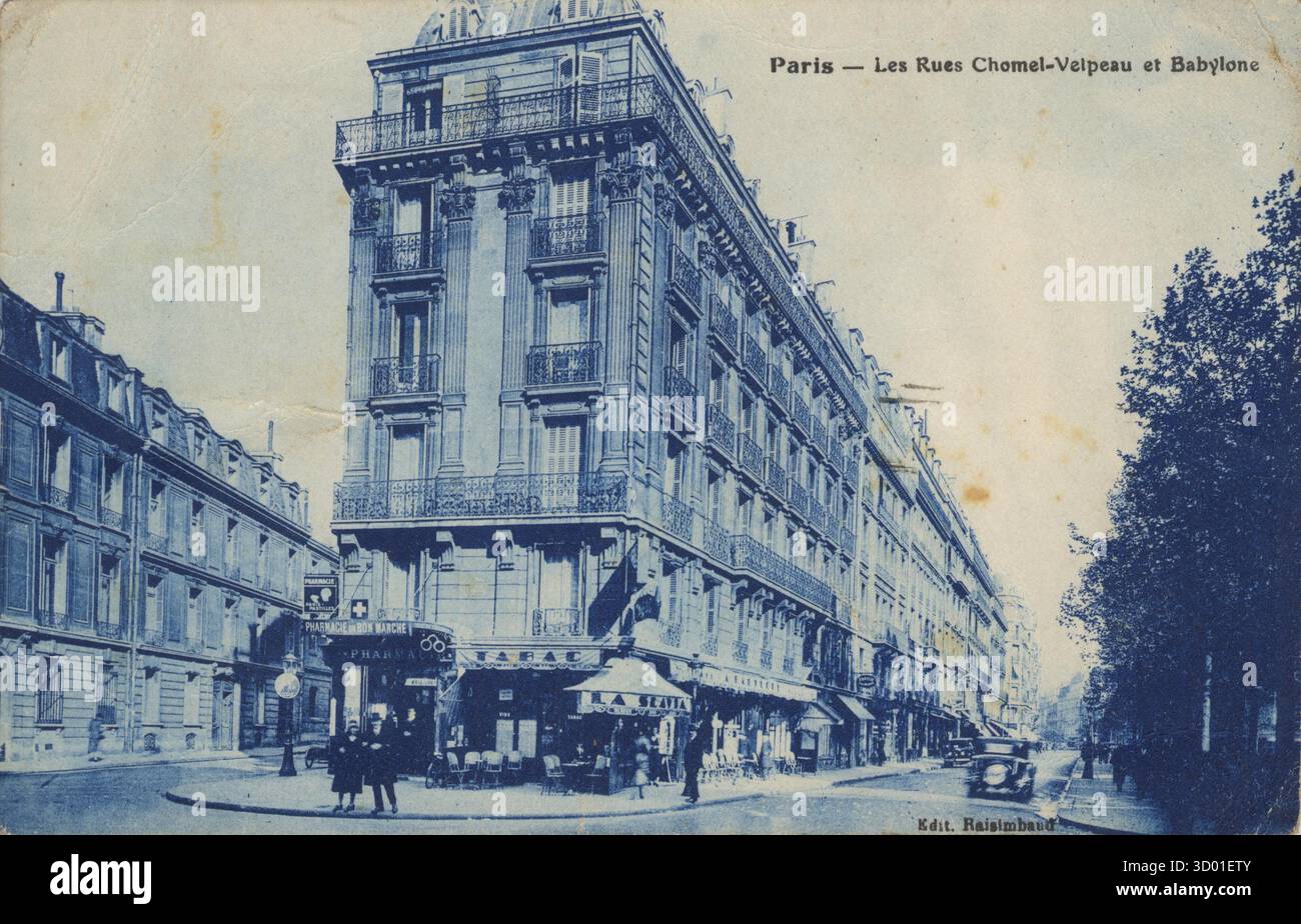 Paris, 7ème arrondissement angle de la rue Chomel-Velpeau et de la rue Babylone Département français : 75 - Paris région : Ile-de-France carte postale vintage. Fin du 19ème - début du 20ème siècle Banque D'Images