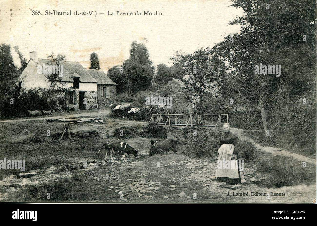 Saint-Thurial, la ferme du Moulin Département français : 35 - Ille-et-Vilaine région : Bretagne carte postale vintage, fin XIXe - début XXe siècle Banque D'Images