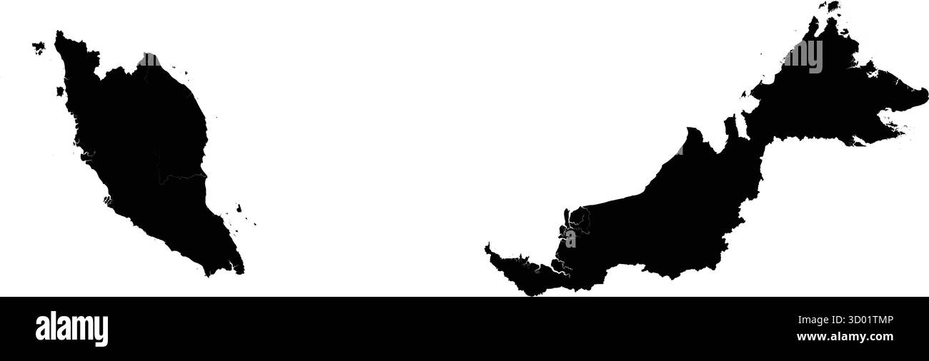 Silhouette vectorielle noire détaillée modifiable du pays de Malaisie. Illustration de Vecteur