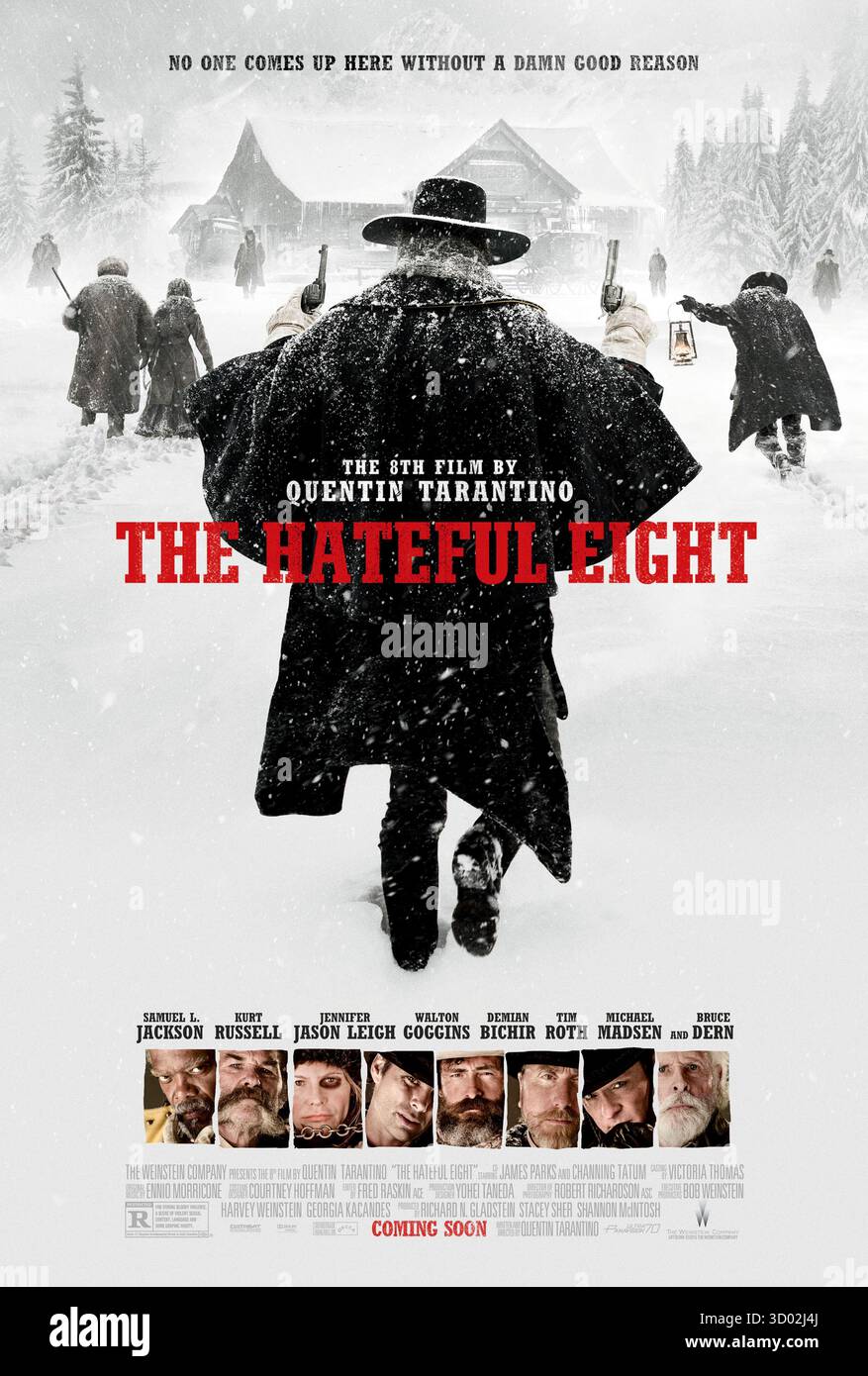 Les huit haineux (2015) réalisé par Quentin Tarantino et mettant en vedette Samuel L. Jackson, Kurt Russell et Jennifer Jason Leigh. Huit étrangers se mettent à l'abri d'un blizzard dans le Wyoming d'après-guerre de Sécession, où la méfiance et la violence éclatent. Affiche AMÉRICAINE À une feuille POUR USAGE ÉDITORIAL UNIQUEMENT. Crédit : BFA / The Weinstein Company Banque D'Images