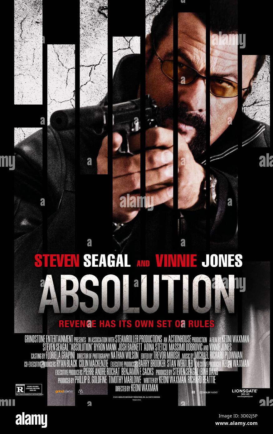 Mercenary : Absolution (2015) réalisé par Keoni Waxman et mettant en vedette Steven Seagal, Byron Mann et Vinnie Jones. Un tueur contractuel doit choisir entre protéger une femme pourchassée par un patron de la foule ou rester fidèle à ses responsables gouvernementaux obscurs. Affiche AMÉRICAINE À une feuille POUR USAGE ÉDITORIAL UNIQUEMENT. Crédit : BFA / Lionsgate Banque D'Images