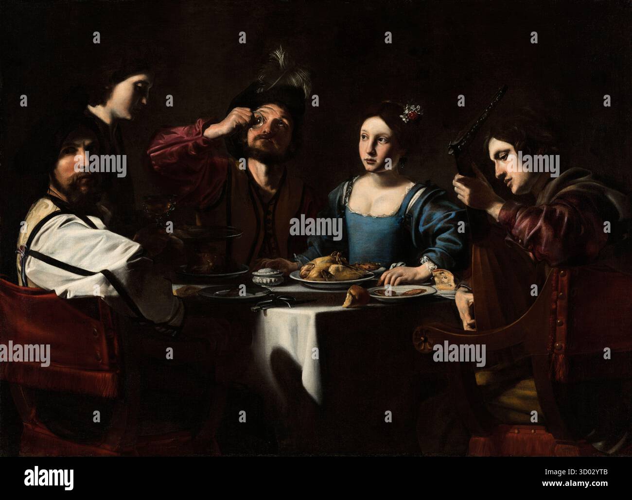 Scène de banquet avec un joueur de luth. Nicolas Tournier. c.1625. Banque D'Images