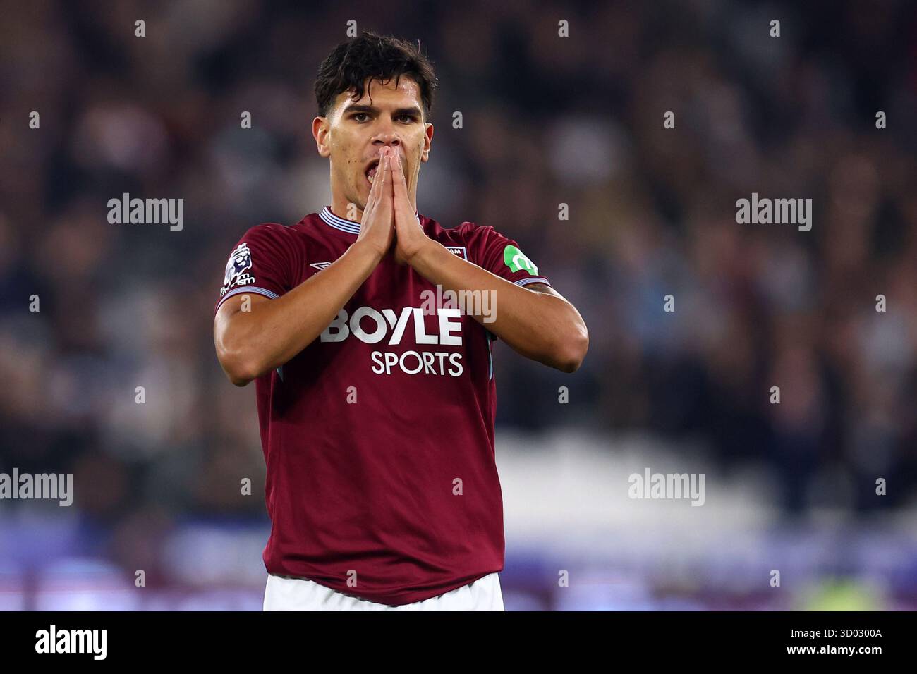 Londres, Royaume-Uni. 20 octobre 2025. Mateus Fernandes de West Ham réagit lors du match de West Ham United vs Brentford premier League au stade de Londres. Le crédit photo devrait se lire : Paul Terry/Sportimage crédit : Sportimage Ltd/Alamy Live News Banque D'Images Londres, Royaume-Uni. 20 octobre 2025. Mateus Fernandes de West Ham réagit lors du match de West Ham United vs Brentford premier League au stade de Londres. Le crédit photo devrait se lire : Paul Terry/Sportimage crédit : Sportimage Ltd/Alamy Live News Banque D'Images