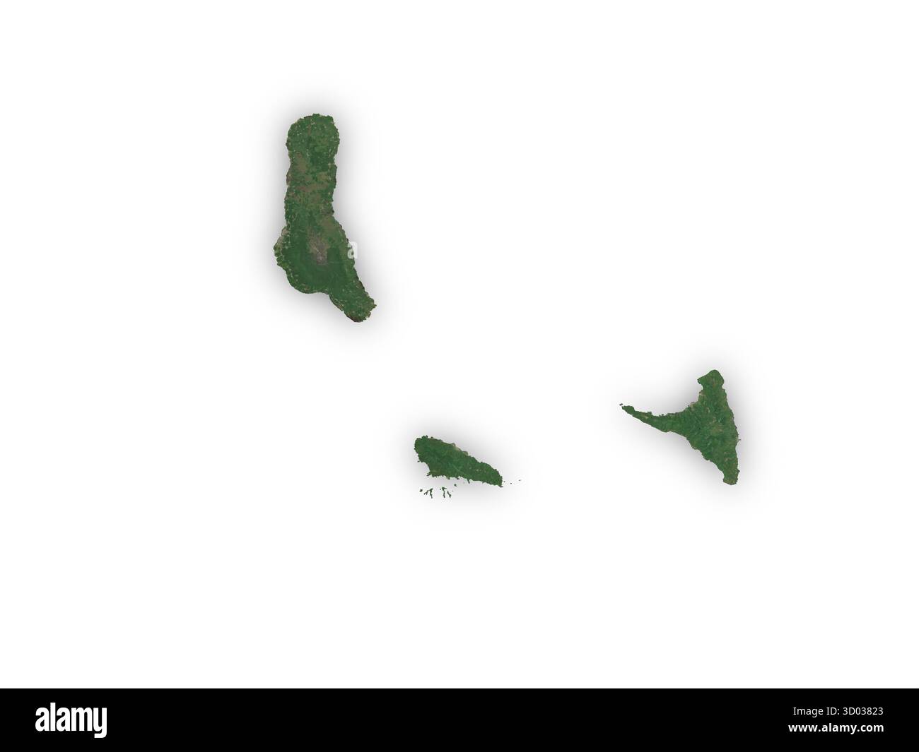 Carte réaliste des Comores comme vu de l'espace découpé sur fond blanc. Éléments de cette image fournis par l'ESA. Banque D'Images