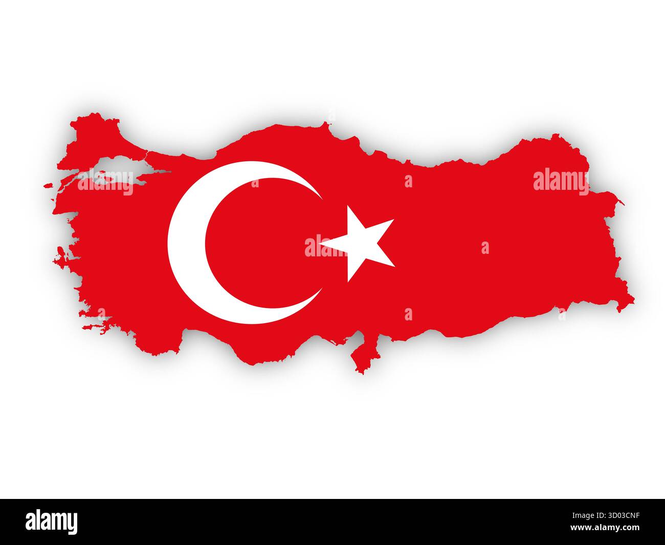 Drapeau de la Turquie en forme du pays sur fond blanc. Éléments de cette image fournis par l'ESA. Banque D'Images