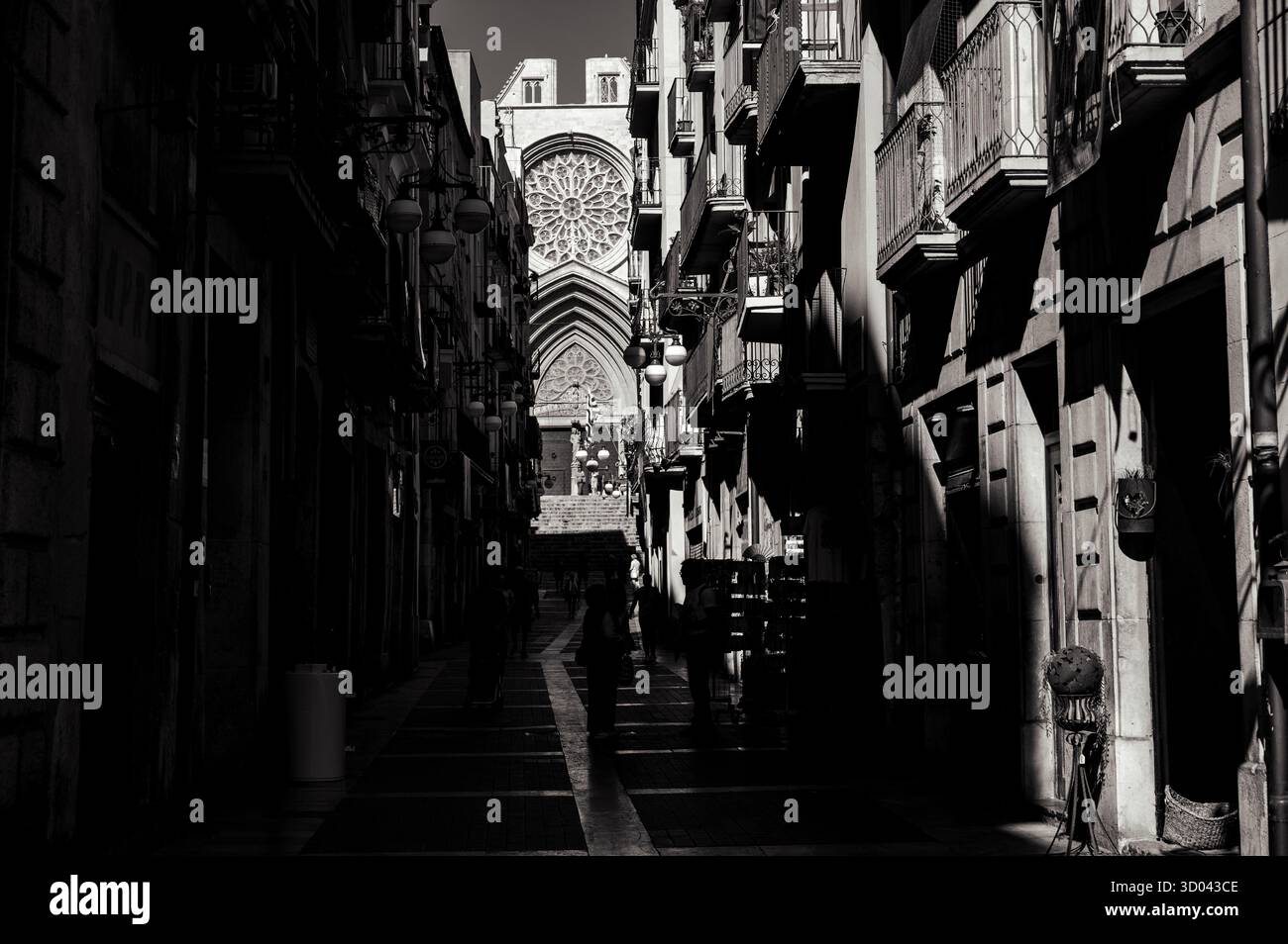 Image en noir et blanc de la partie historique de Tarragone Banque D'Images