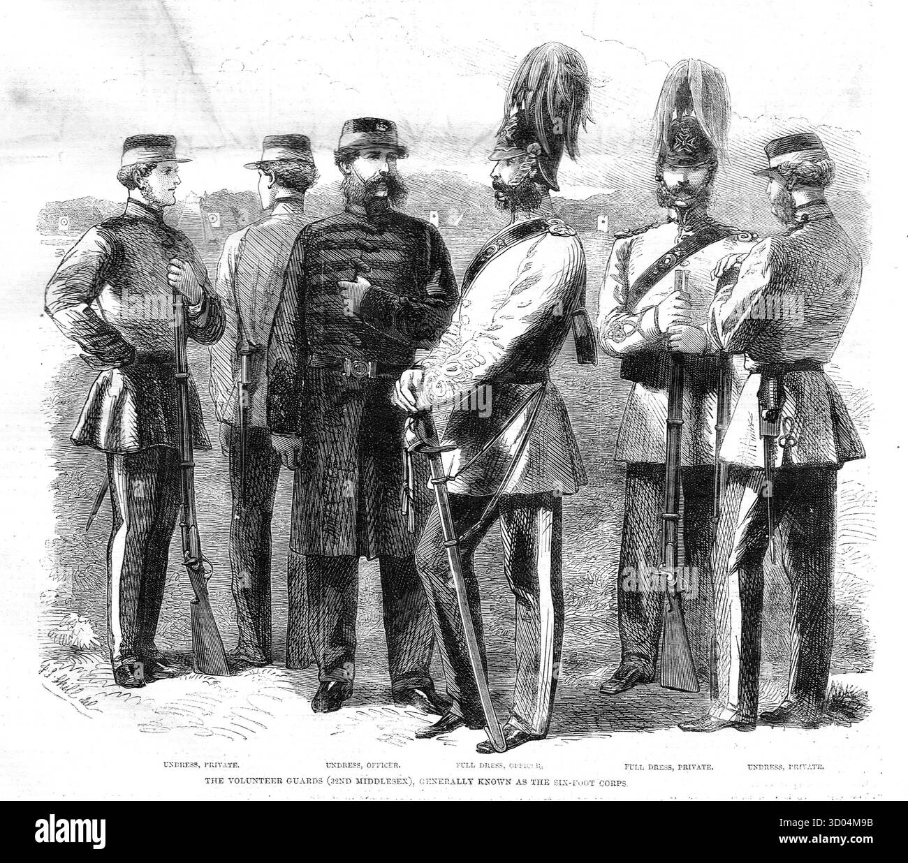 Les gardes volontaires (32nd Middlesex), communément appelés corps de six pieds, en raison de leur taille supérieure à la moyenne. 1860 Banque D'Images