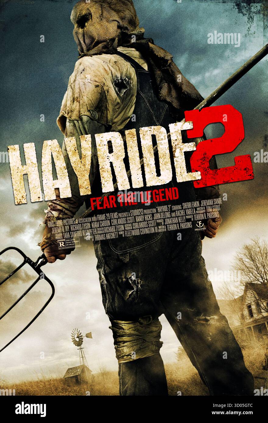 Hayride 2 (2015) réalisé par Terron R. Parsons et mettant en vedette Sherri Eakin, Jeremy Sande et Corlandos Scott. Le détective Loomis enquête sur la terreur continue qui entoure la légende du tueur masqué Pitchfork alors que les survivants font face à une nouvelle horreur. Affiche AMÉRICAINE À une feuille POUR USAGE ÉDITORIAL UNIQUEMENT. Crédit : BFA / Gravitas Ventures Banque D'Images
