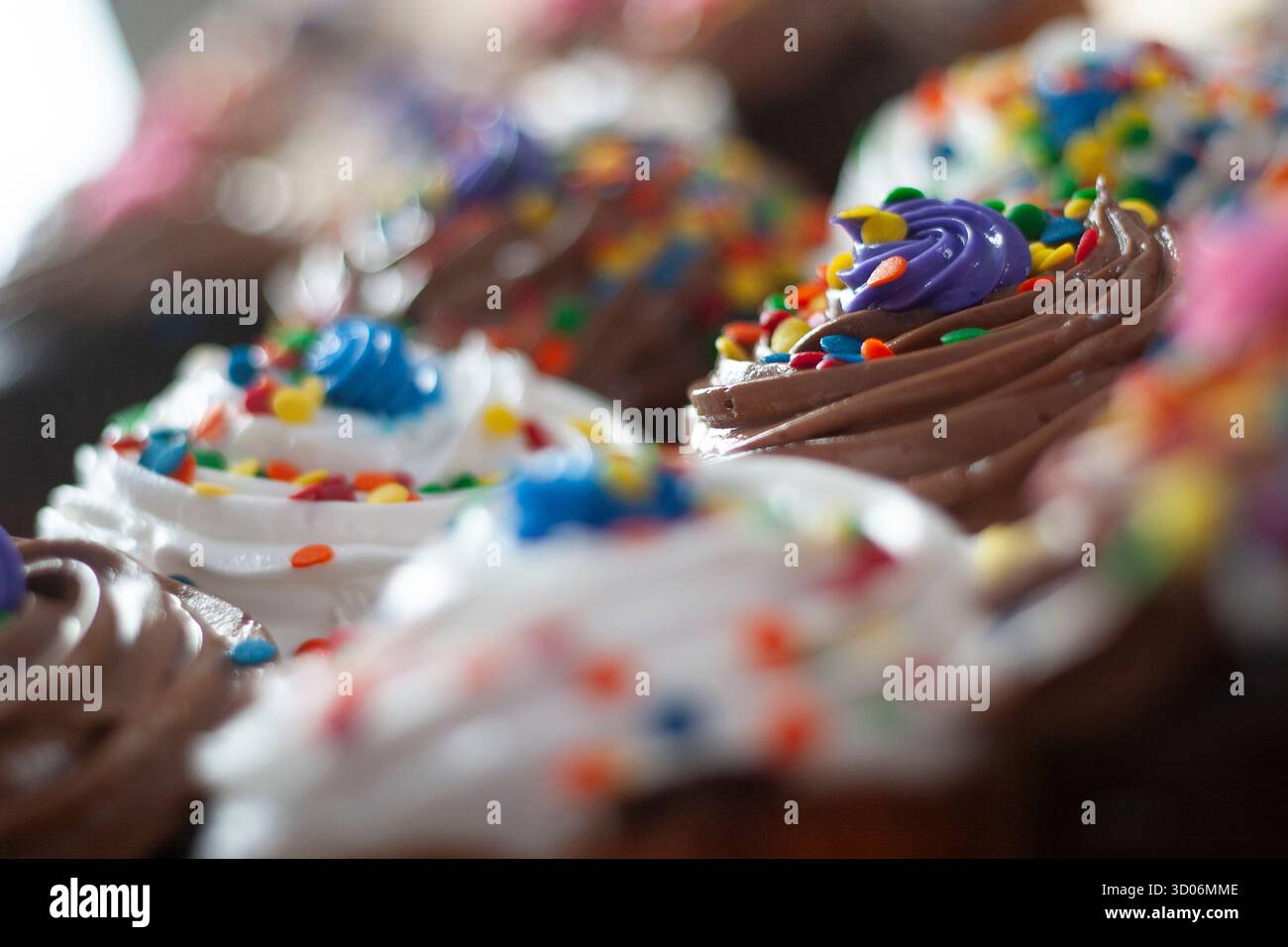 Cupcakes d'anniversaire colorés Banque D'Images