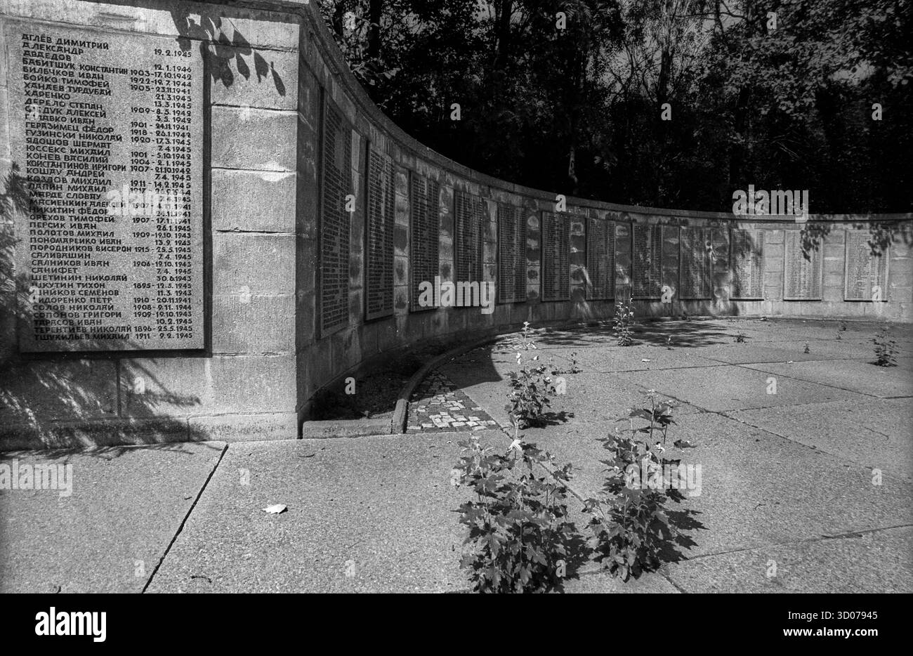 Allemagne, Halle, 5,8.1992, cimetière militaire soviétique à Halle, mur, plaques nominatives des soldats soviétiques tombés au combat Banque D'Images