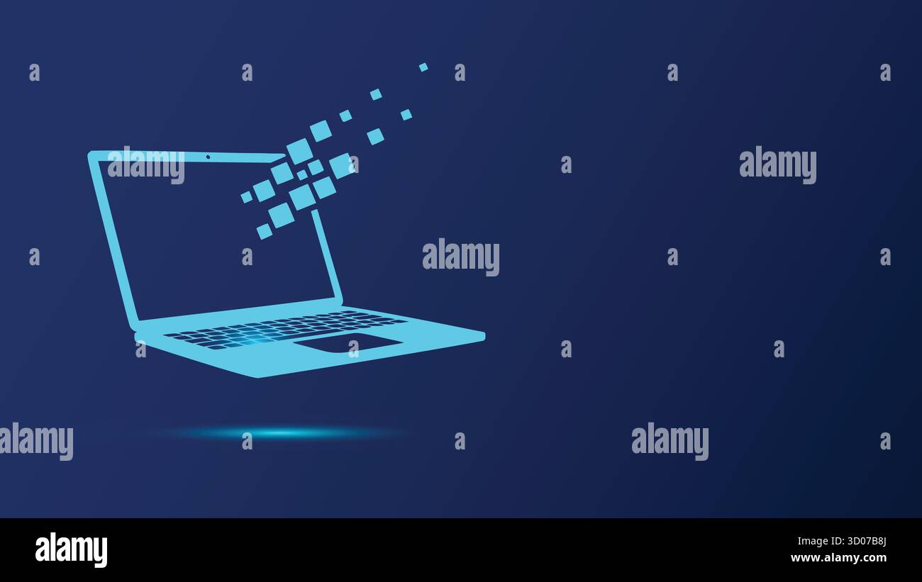 Dispositif d'écran de technologie de défaillance de système informatique de transformation numérique de perte de données de pixel d'ordinateur portable. Illustration de Vecteur