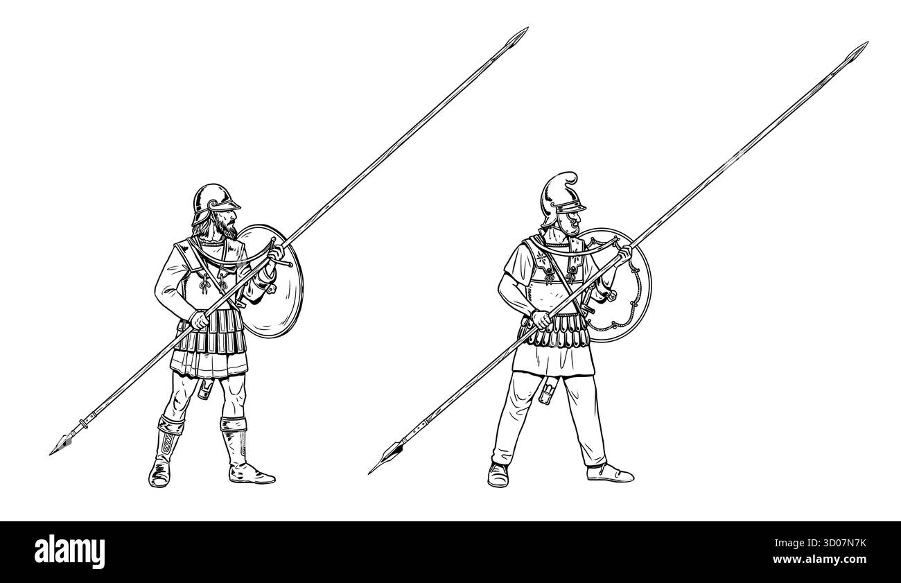 Phalangite pontique au combat. Anciens guerriers. Dessin historique. Banque D'Images