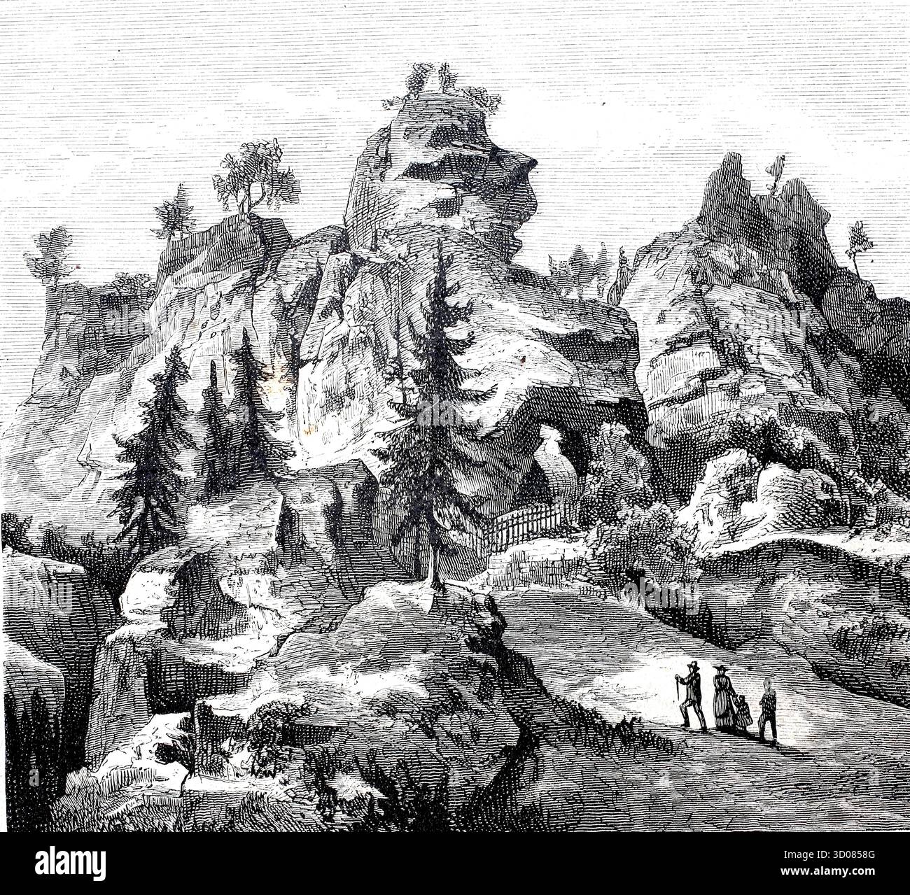 Le château de Riesenburg en Suisse franconienne vers 1880, ruines de grottes karstiques près d'Engelhardsberg, district de Forchheim, haute-Franconie, Bavière, Allemagne, reproduction historique, authentique, restaurée numériquement à partir d'un original du xixe siècle, date d'enregistrement non indiquée Banque D'Images