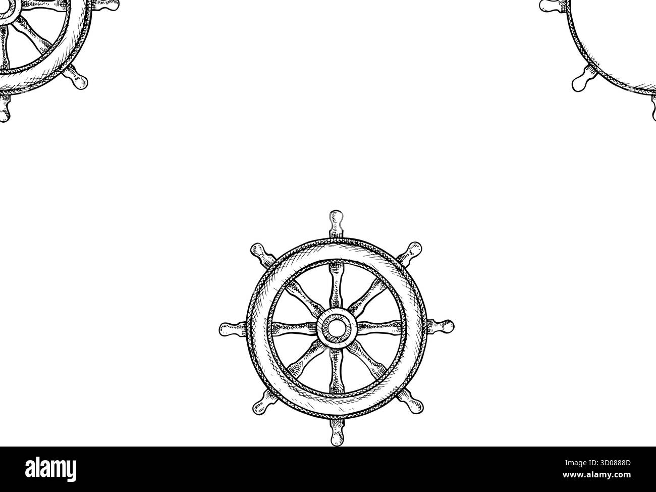 Modèle sans couture avec volants de direction du navire. Graphiques en noir et blanc, illustrations vectorielles dessinées à la main. Pour les jeux et les célébrations des enfants. Pour Illustration de Vecteur