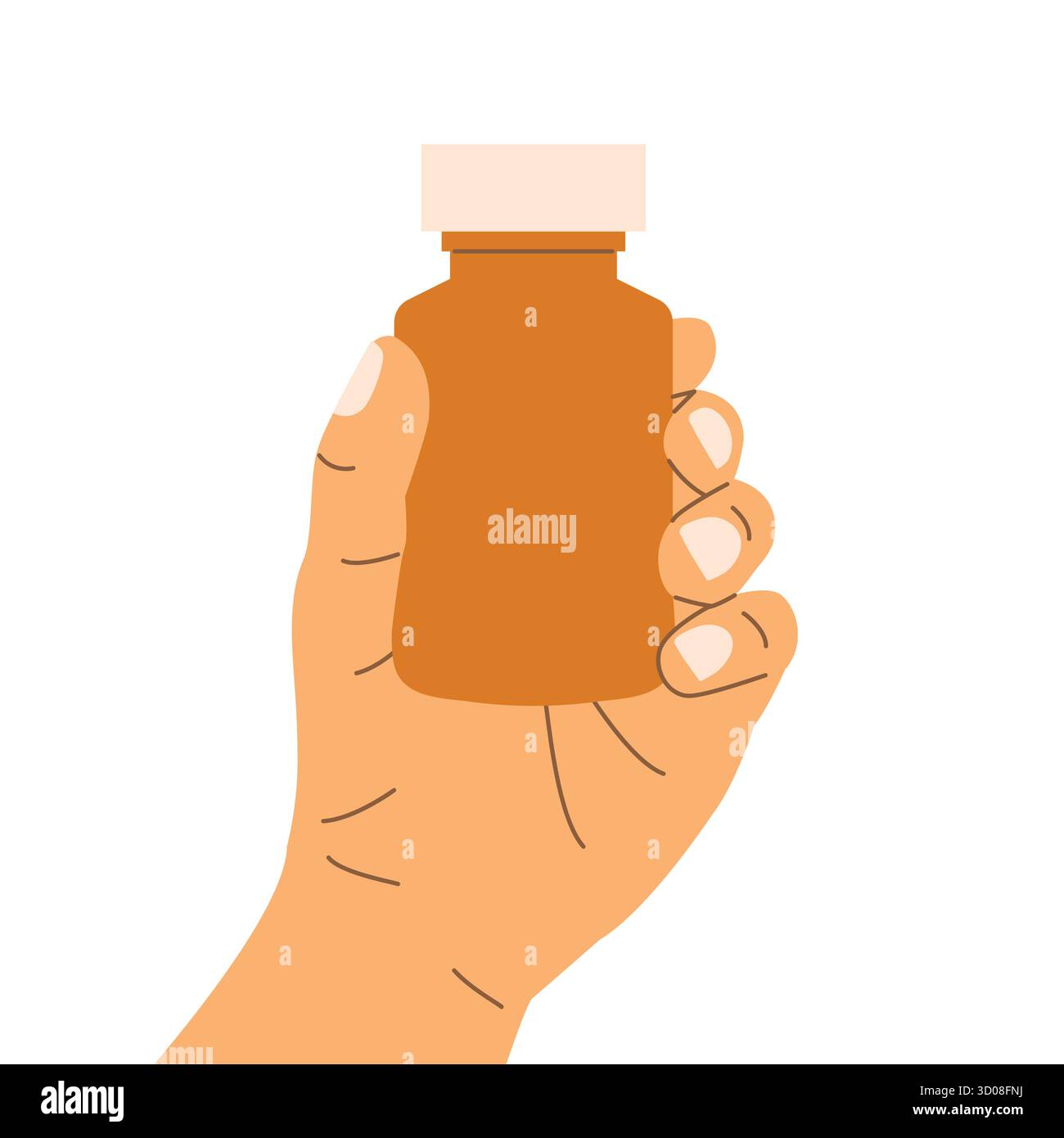 main tenant une bouteille de pilule ; symboliser la médecine, les soins de santé, la pharmacie, les ordonnances, gestion de la santé, ou concepts de bien-être - illustration vectorielle Illustration de Vecteur