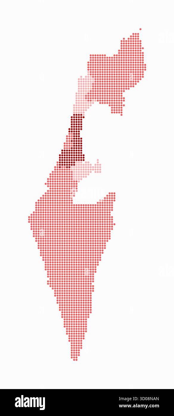 Carte en pointillés d'Israël. Carte de style numérique du pays sur fond blanc. Forme israélienne avec des points circulaires. Style de points colorés. Cercles de petite taille. Illustration de Vecteur