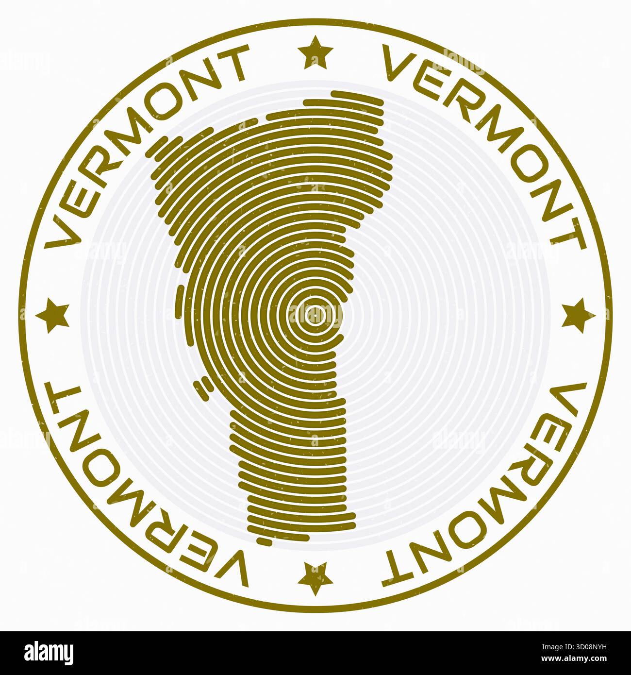Carte du Vermont avec titre rond. Anneaux de forme d'état. Texte du Vermont autour de la forme limite de l'état. Illustration vectorielle élégante. Illustration de Vecteur