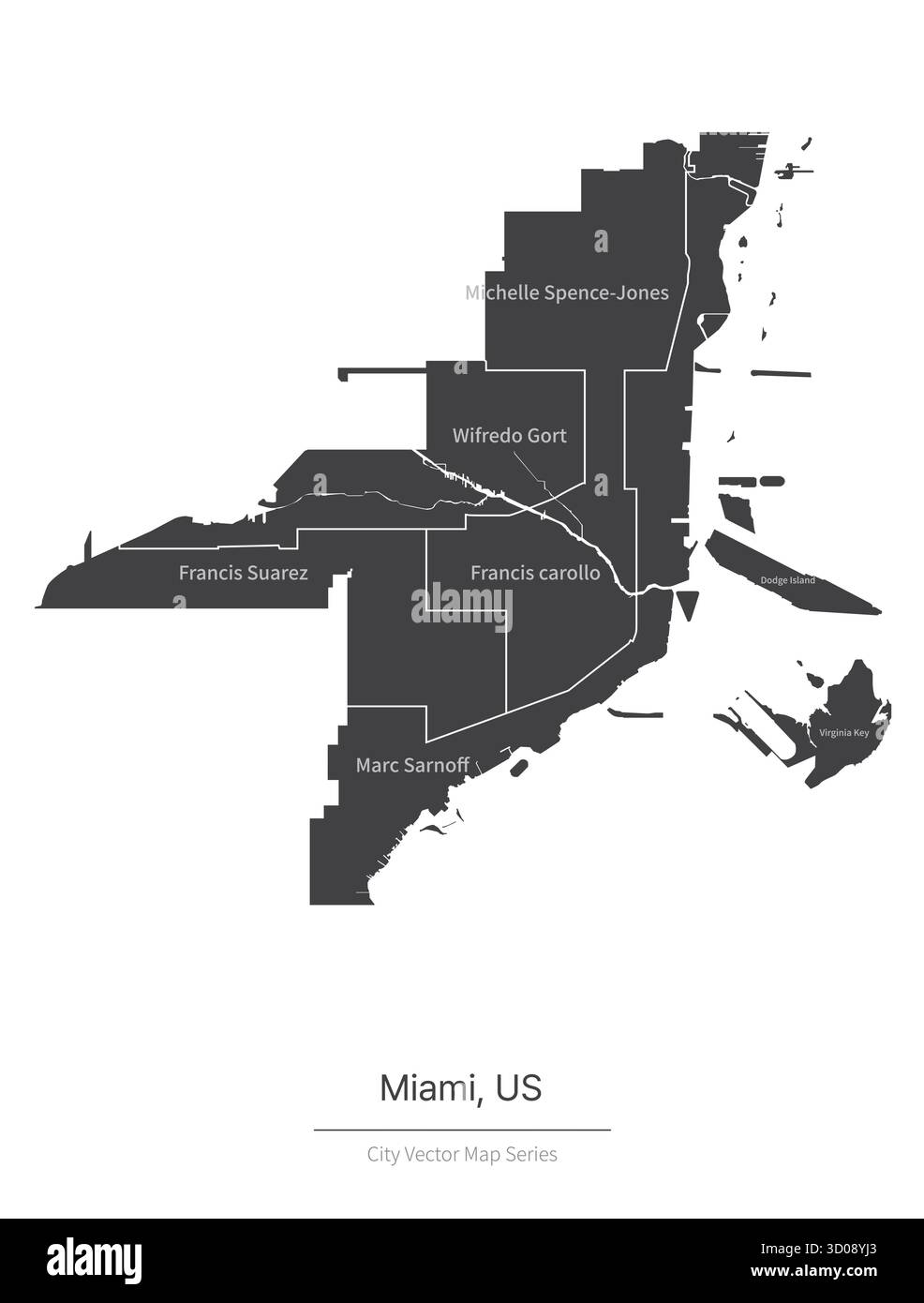 Carte de Miami. Carte vectorielle de la ville aux États-Unis. Illustration de Vecteur