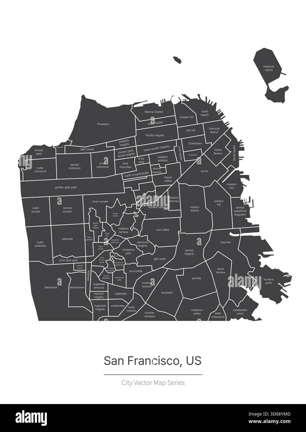 Carte de San francisco. Carte vectorielle de la ville aux États-Unis. Illustration de Vecteur