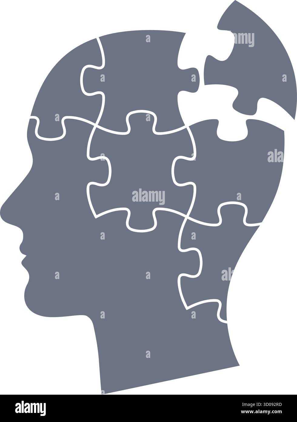 symbole d'icône de silhouette de pièces de puzzle de tête abstraite isolé sur l'illustration vectorielle de fond transparent Illustration de Vecteur