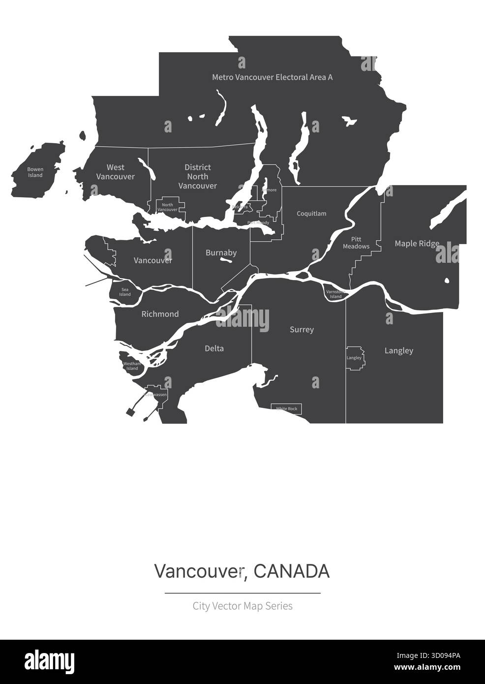 Carte de Vancouver. Carte vectorielle de la ville au CANADA. Illustration de Vecteur