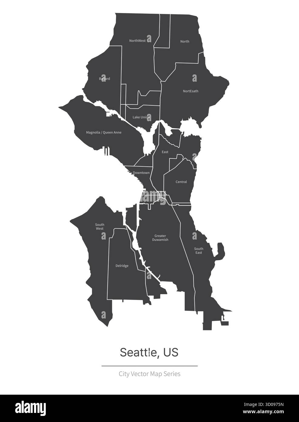 Carte de Seattle. Carte vectorielle de la ville aux États-Unis. Illustration de Vecteur