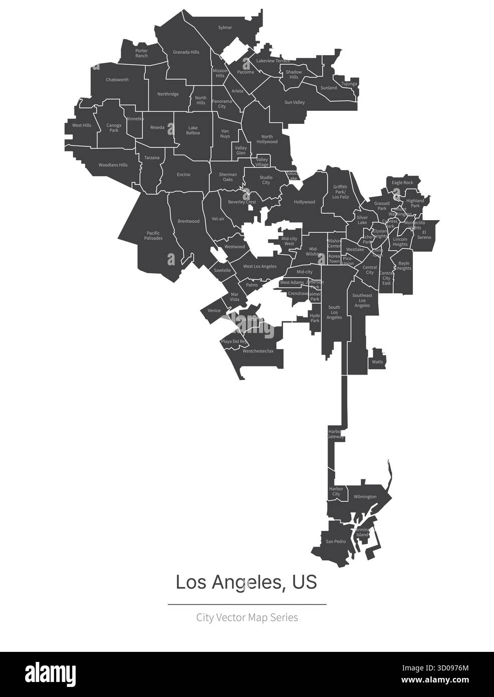 Carte de Los Angeles. Carte vectorielle de la ville aux États-Unis. Illustration de Vecteur