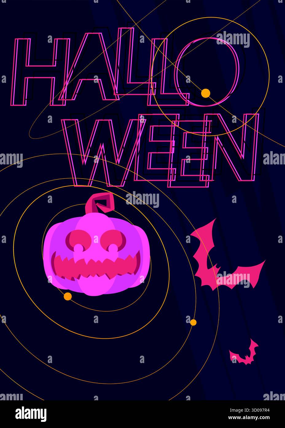 Affiche d'Halloween. Modèle de bannière pour l'événement d'octobre. Design avec citrouille et chauves-souris. Publication sur les médias sociaux pour invitation, couvertures. Illustration de Vecteur