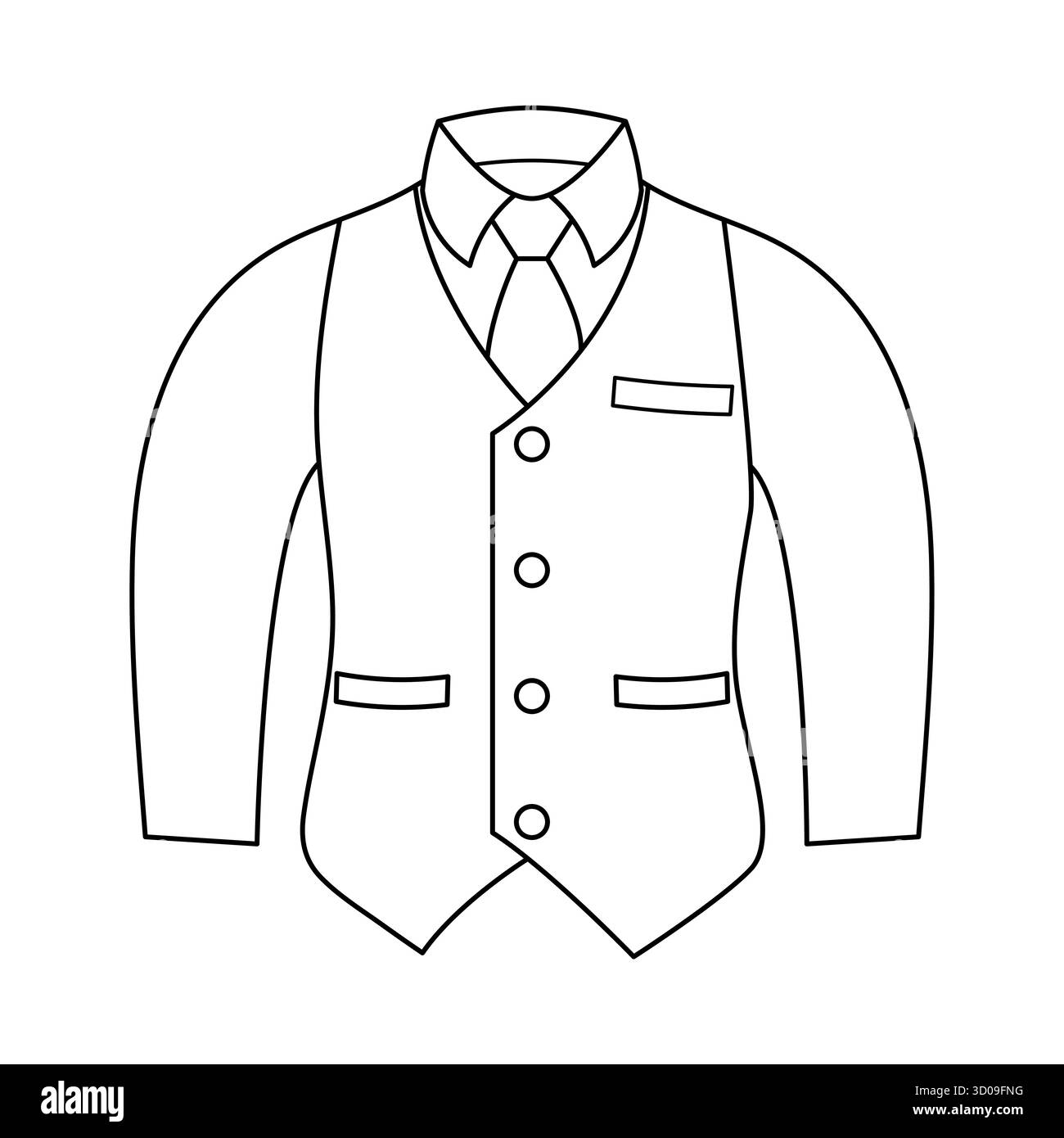 Veste de costume élégante pour homme avec Vest et Tie Outline illustration vectorielle. Idéal pour le design de mode, la couture, les icônes de vêtements ou les concepts de style homme. Illustration de Vecteur