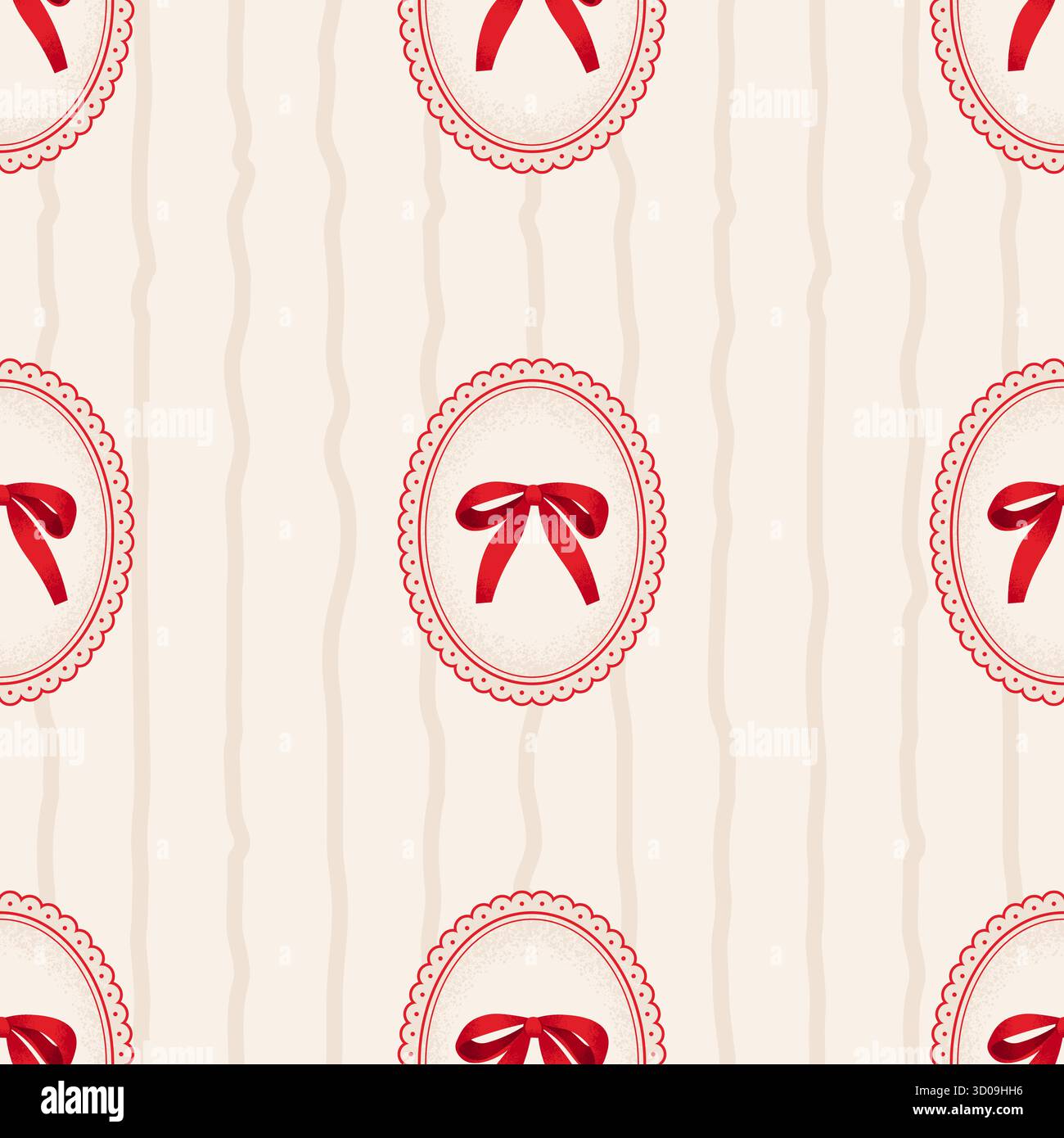Modèle sans couture de style Coquette avec noeud dans un cadre sur fond rayé. Illustration vectorielle mignonne Illustration de Vecteur