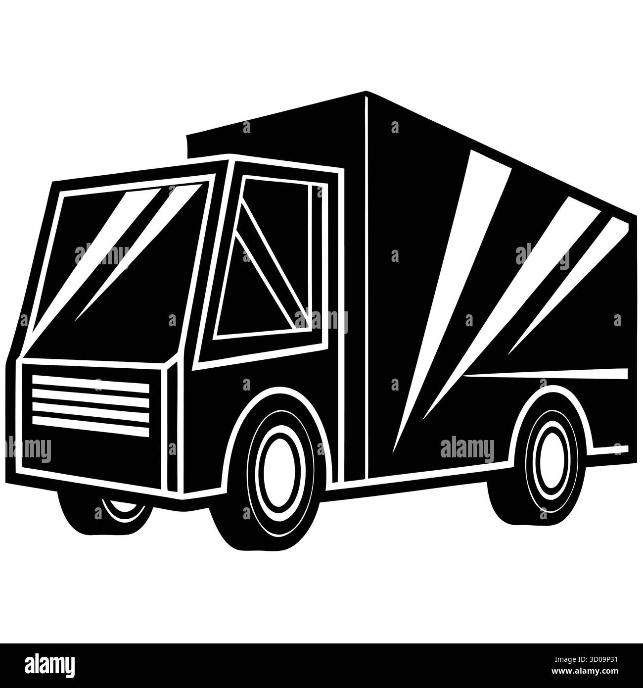 Vecteur minimal de silhouette de camion électrique, véhicule cargo futuriste, transport écologique, design noir plat. Illustration vectorielle Illustration de Vecteur
