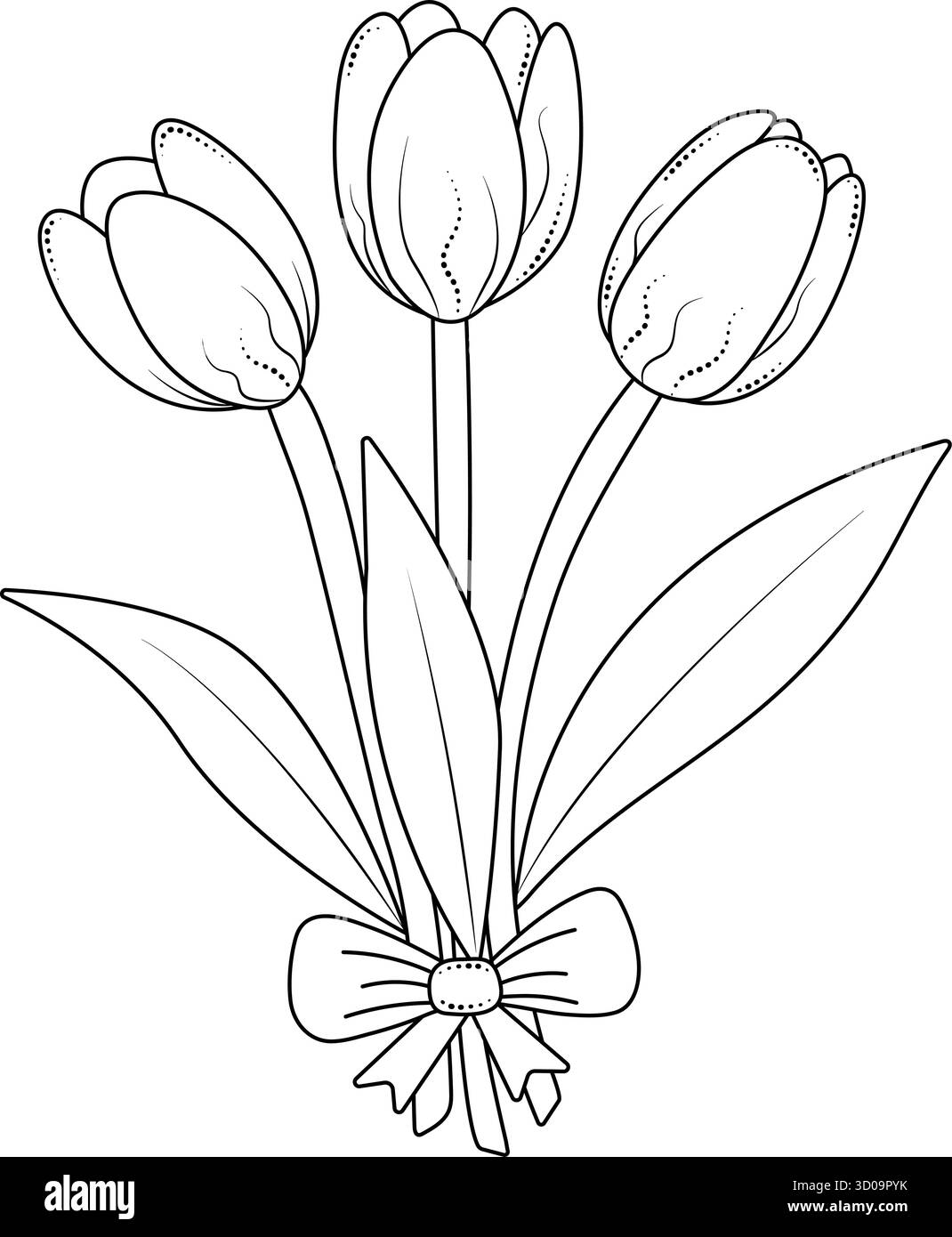 Trois tulipes de ligne noire, bouquet de fleurs vectorielles Illustration de Vecteur