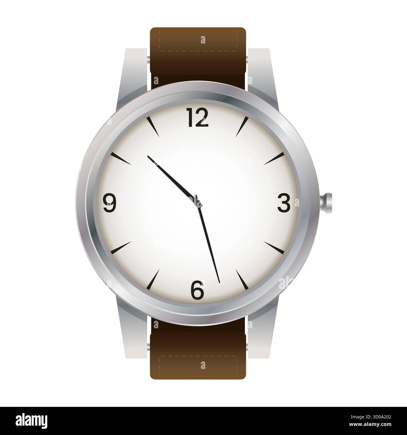 Montre classique avec bracelet en cuir marron isolé sur blanc Illustration de Vecteur