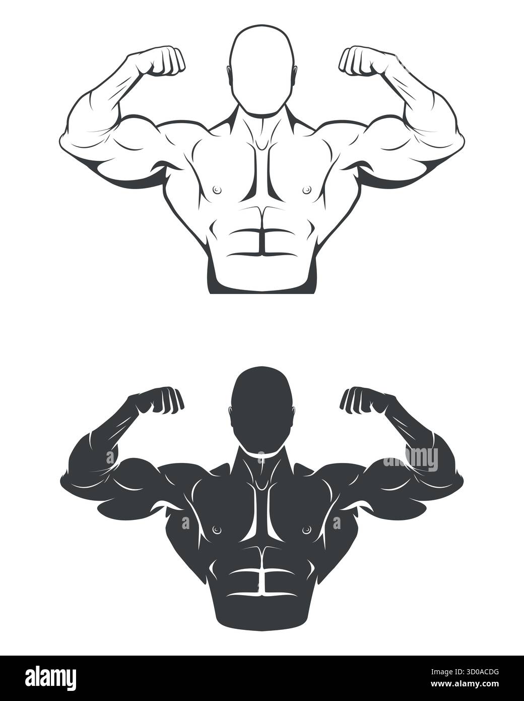 Illustration vectorielle de fitness de bodybuilder. Bras flexibles musclés de bodybuilder, emblème de bodybuilder en monochrome. Icône Vector Fitness pour Gym Illustration de Vecteur