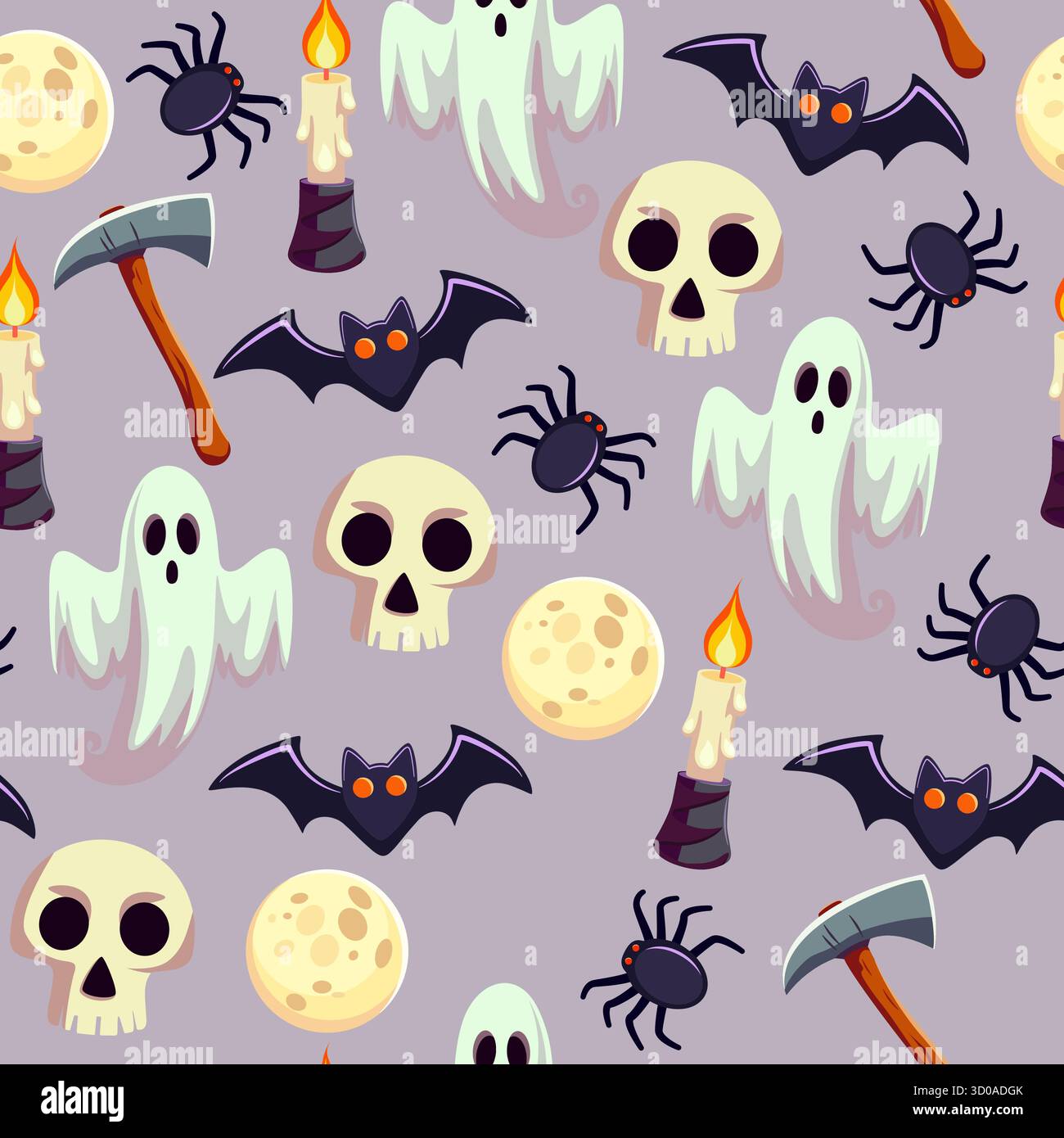 Motif sans couture d'Halloween avec des éléments effrayants mignons Illustration de Vecteur