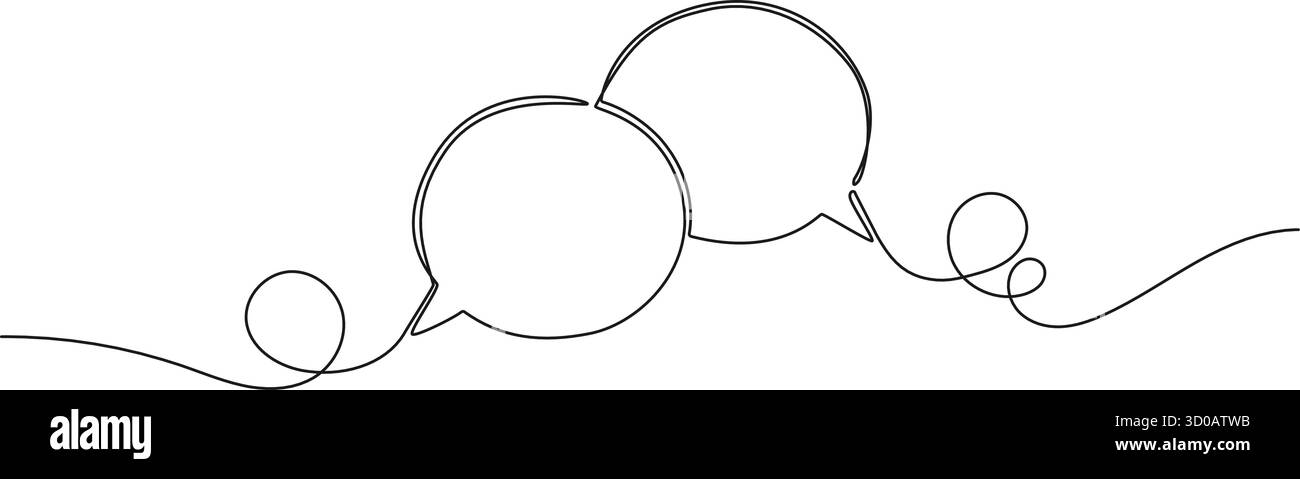 dessin continu à une ligne de deux bulles de parole, symbole de conversation, illustration vectorielle de dessin au trait Illustration de Vecteur