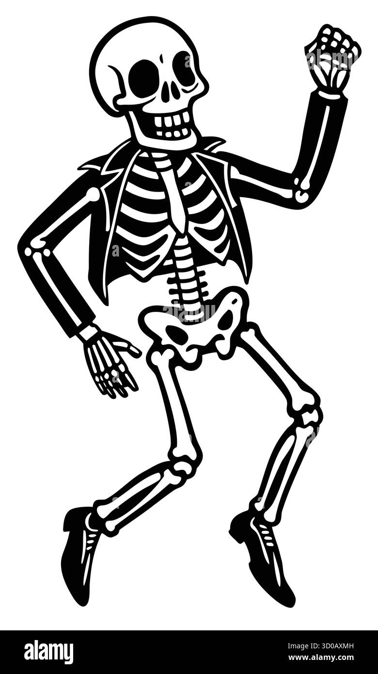 Silhouette de squelette dansant dans le style vintage d'Halloween, personnages d'os festifs effrayants dansant. Illustration vectorielle Illustration de Vecteur